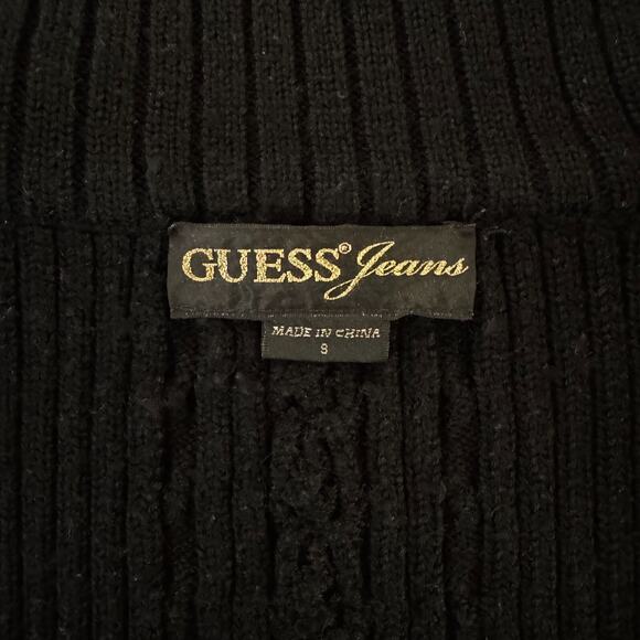 Vintage Guess Jeans Womens S Black Vest Quilted Multi Fabric Sweater High Collar - Picture 3 of 9